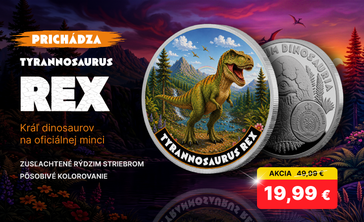 Kráľ dinosaurov na oficiálnej minci zušľachtenej rýdzim striebrom