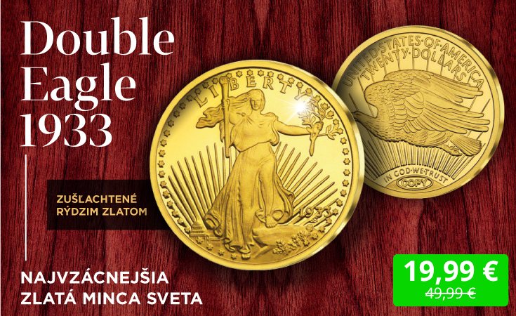 Double Eagle 1933 - pamätná razba zušľachtená rýdzim zlatom