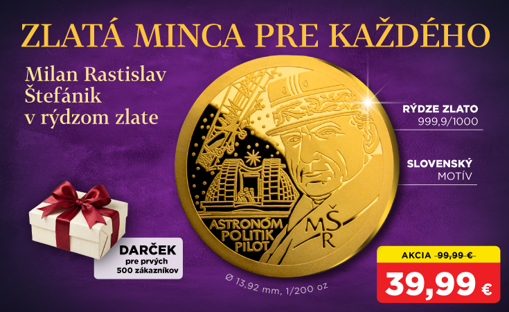 Milan Rastislav Štefánik na minci z rýdzeho zlata