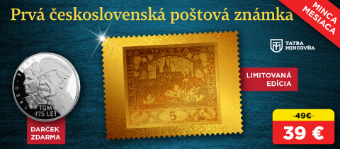 prvá československá poštová známka v rýdzom zlate + darček
