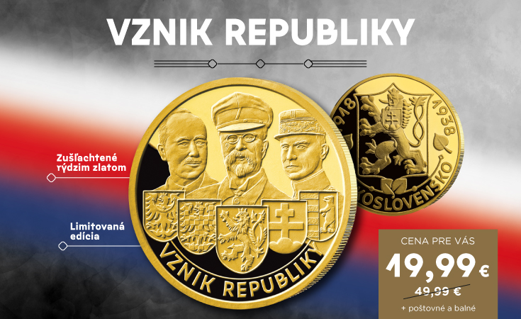Pamätná razba Vznik republiky, zušľachtená rýdzim zlatom