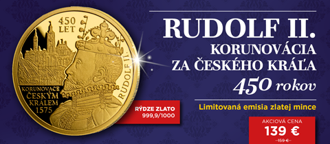 Korunovácia Rudolfa II. českým kráľom na minci z rýdzeho zlata