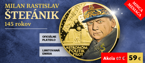 Parciálne kolorovaná a pozlátená minca M. R. Štefánik