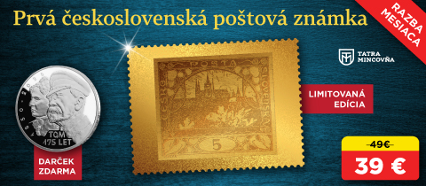 prvá československá poštová známka v rýdzom zlate + darček