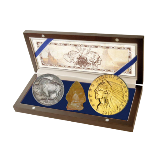 Set historických mincí s vyobrazením domorodých Američanov