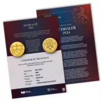 5halier 1924 - výročná razba zušľachtená rýdzim zlatom + certifikát, album, darček