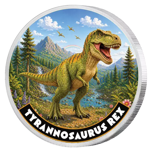 Tyrannosaurus - pamätná minca zušľachtená rýdzim striebrom+kolorované